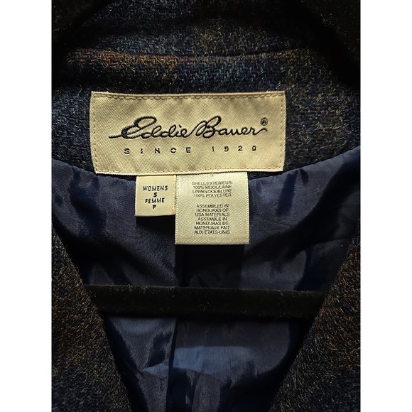 Vintage Eddie Bauer Women's Blazer Jacket Coat 100% Wool Blue Plaid Size Small - Picture 2 of 7